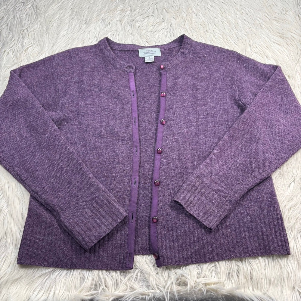 Great Northwest Women's M Purple Wool Blend Button Cardigan Cottagecore Classic